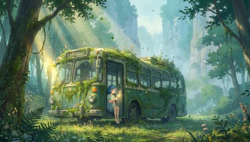 Overgrown Forest Bus - Nature Aesthetic Live Wallpaper