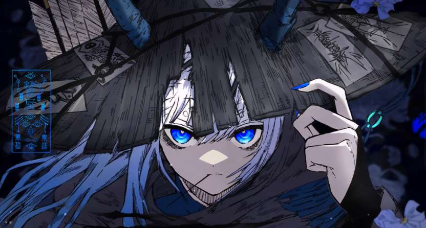 Blue Oni Ronin Girl - Mystic Conical Hat Live Wallpaper