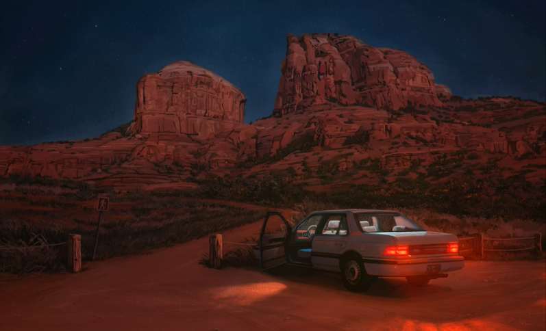 Night Desert Road Trip - Red Rocks Scenery 4K Live Wallpaper