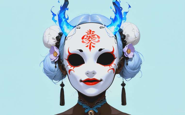 Masked Oni Girl - Minimalist Portrait Live Wallpaper