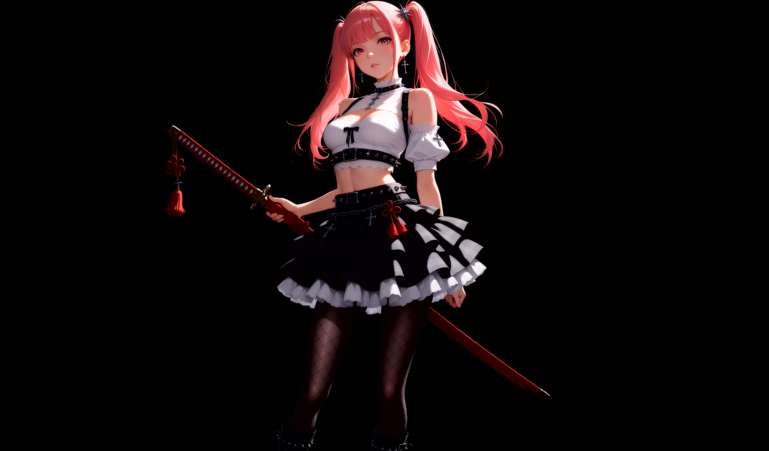 Pink Hair Gothic Anime Girl with Katana Live Wallpaper