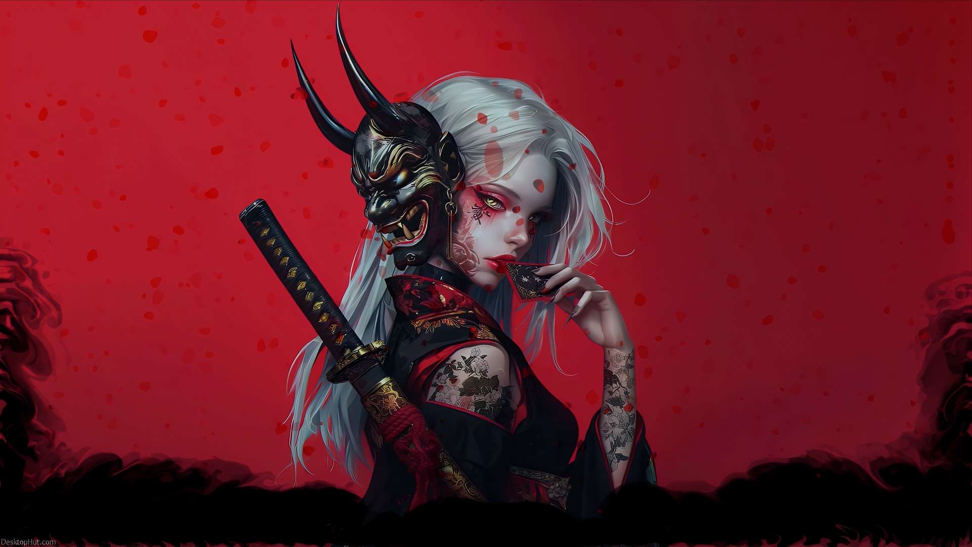 Tattooed Warrior with Katana & Mask Live Wallpaper