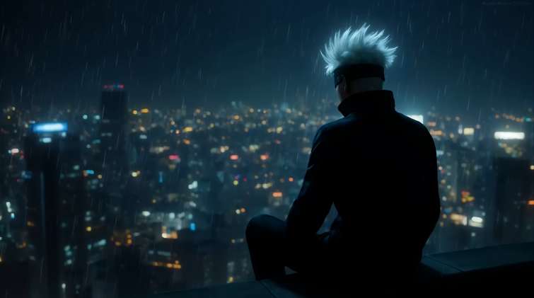 Gojo Watching Rainy City Lights Live Wallpaper