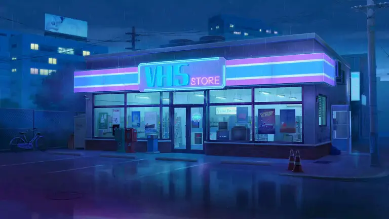 Rainy Night VHS Store Live Wallpaper