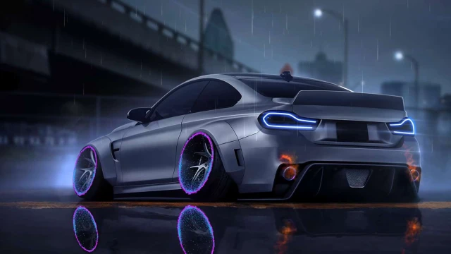 BMW M4 Neon Rain Night Drift Live Wallpaper