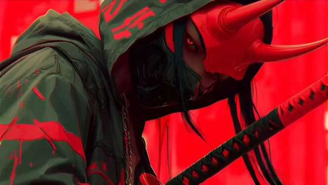 Cyber Oni Samurai Mask Live Wallpaper