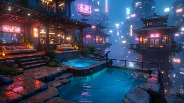 Cyberpunk Japan - Cozy Rainy Night City Live Wallpaper