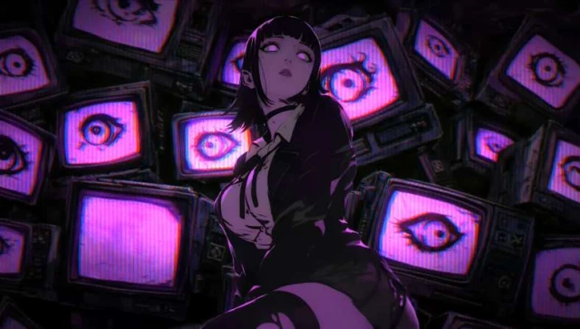 Dark Anime Girl - Retro TV Screens & Glowing Eyes Live Wallpaper