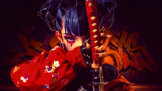 Samurai Girl - Graffiti Katana Live Wallpaper