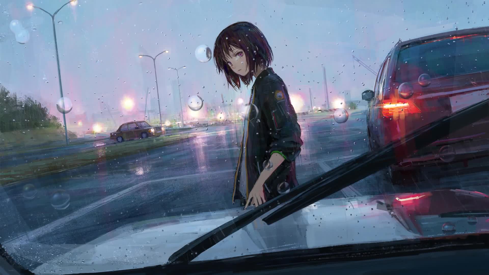 Rainfall Girl Anime Live Wallpaper Free