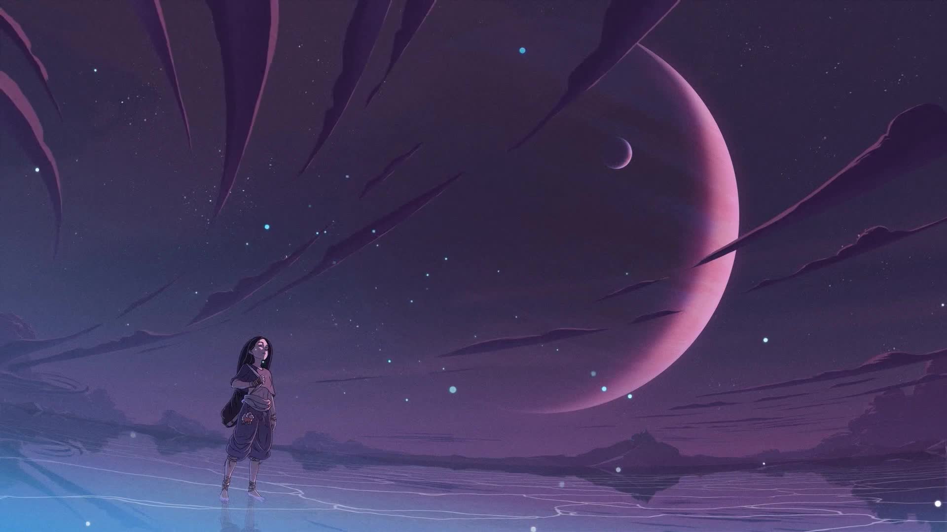 Girl In Flood With Planes HD Live Wallpaper