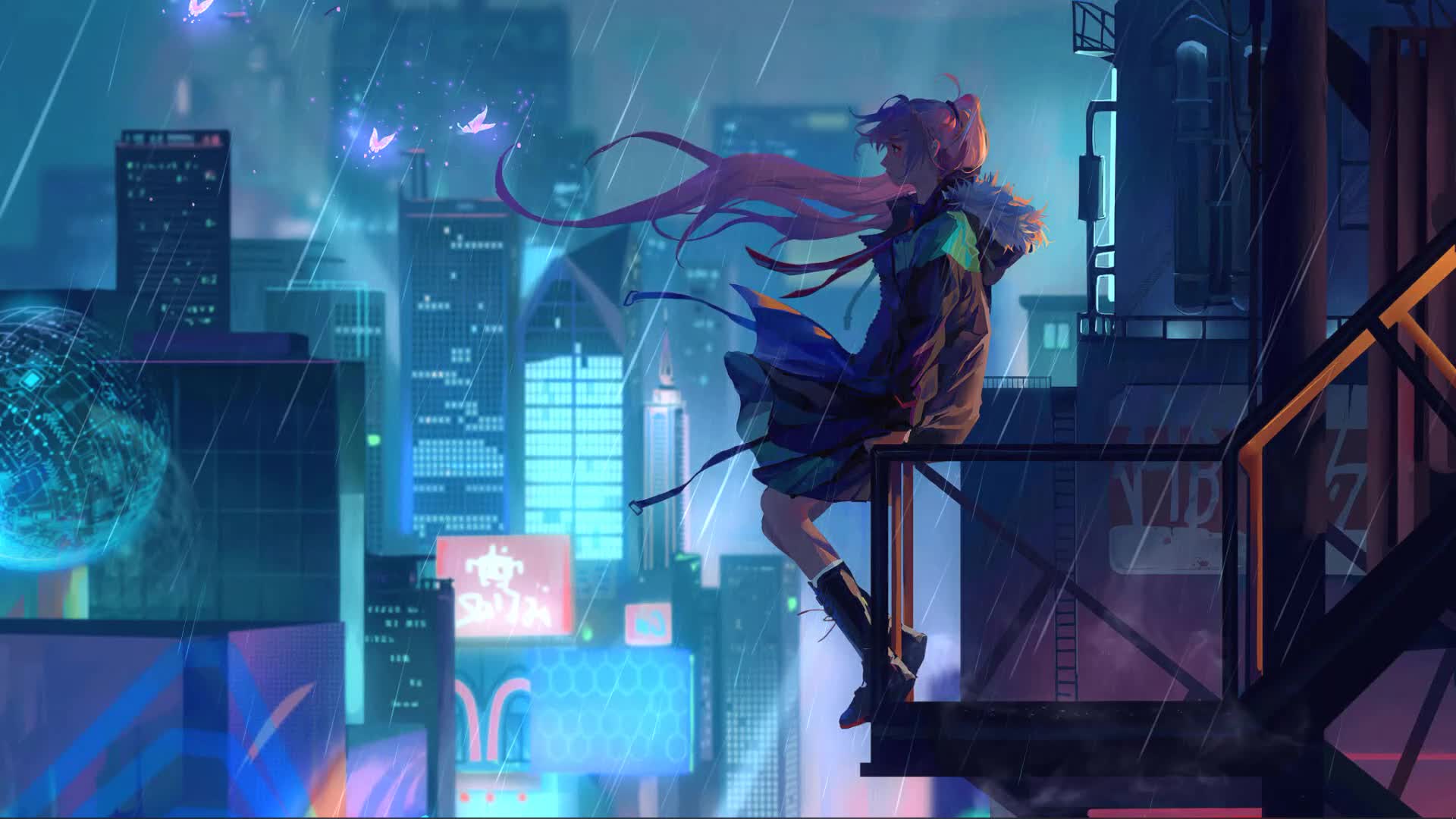 Girl In The Rain on Edge Live Wallpaper
