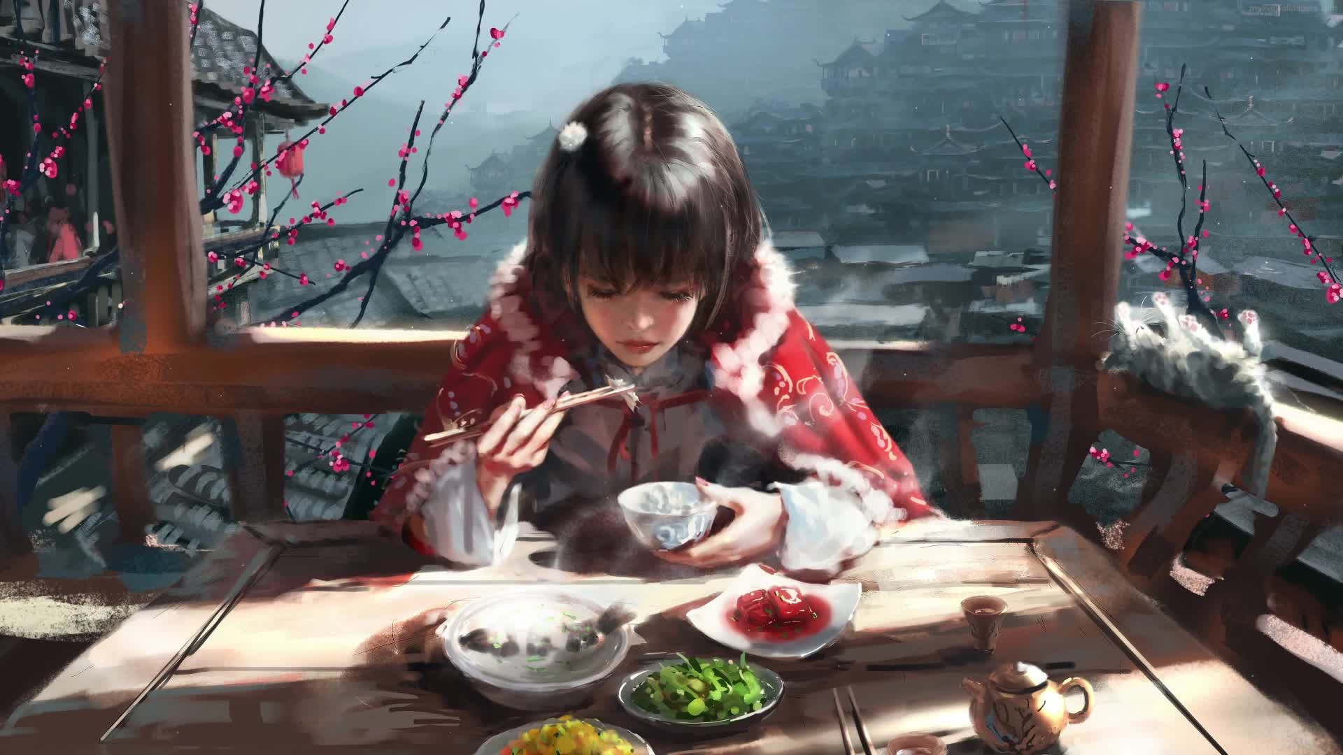 Live Wallpaper Girl and Food in Japan