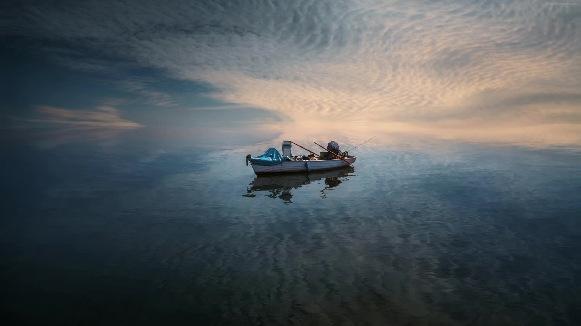 Fisherman in a Boat HD LIve Wallpaper