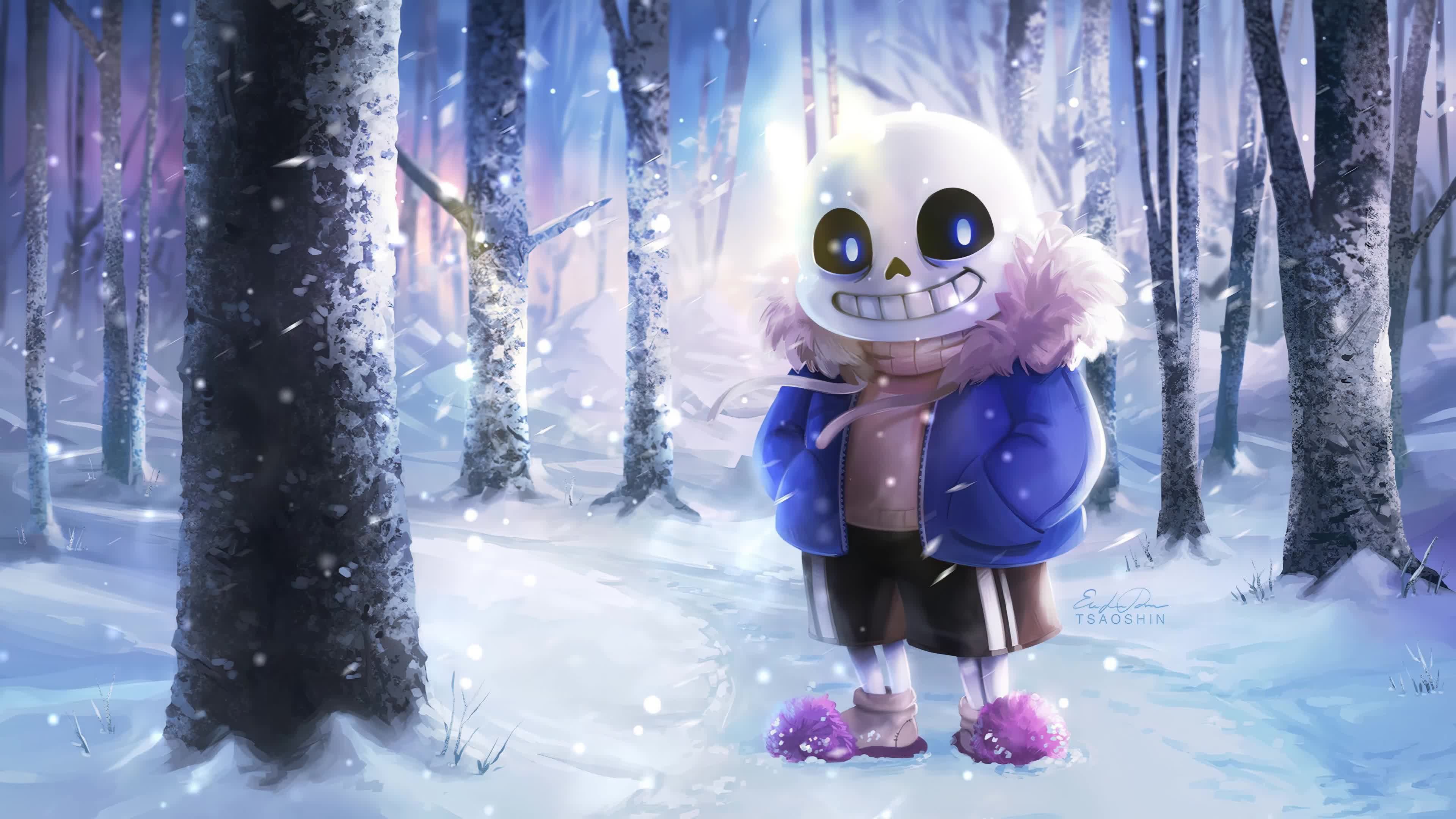 Sans In The Snow Forest Undertale 4k Live Wallpaper