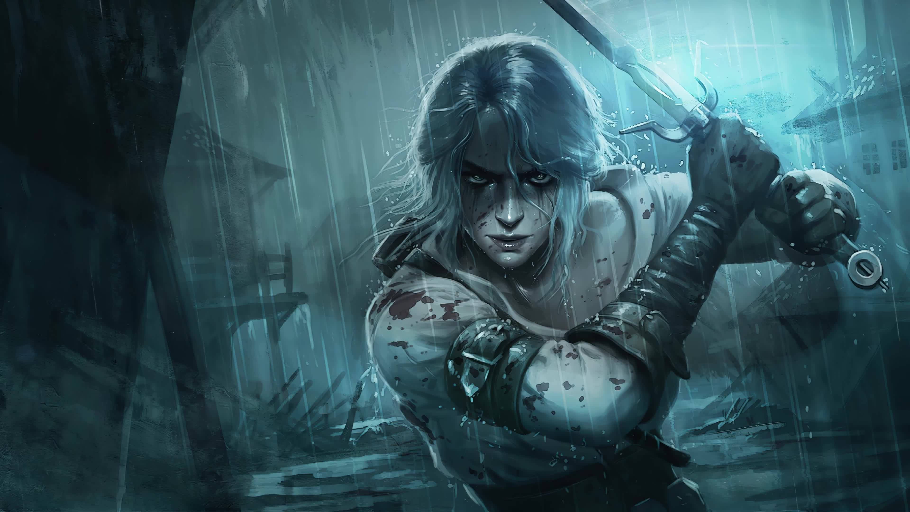 Ciri Rain Sword 4k Live Wallpaper
