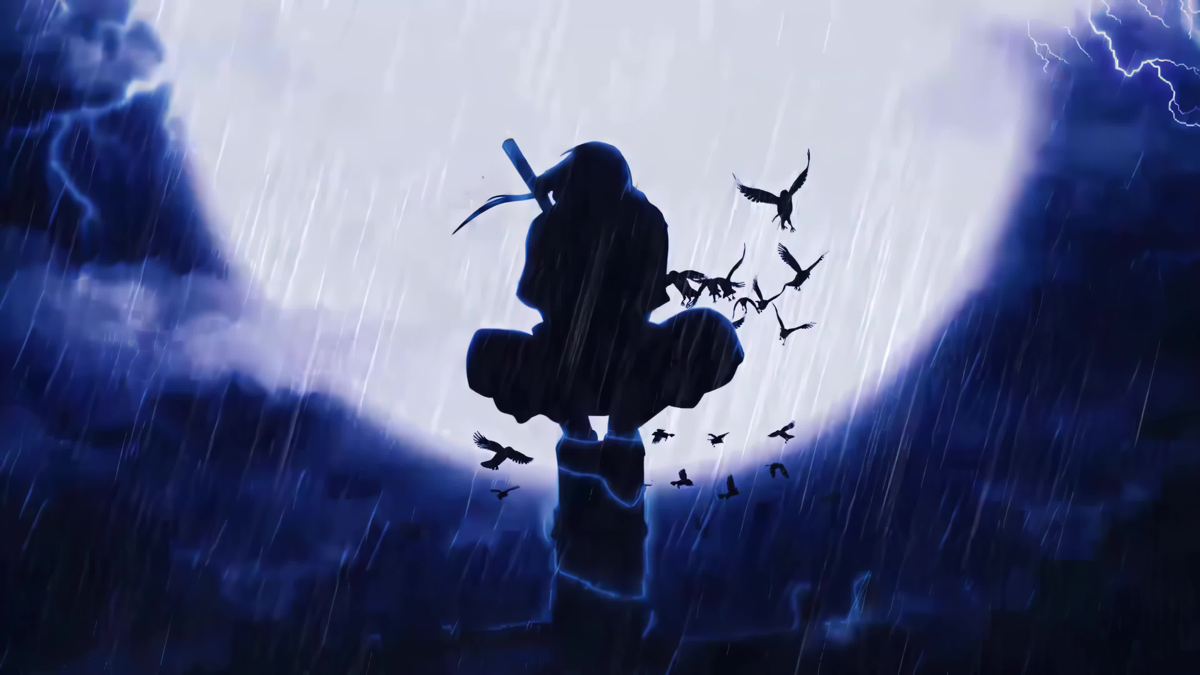 Itachi Uchiha Moonlight Rain 4K Live Wallpaper