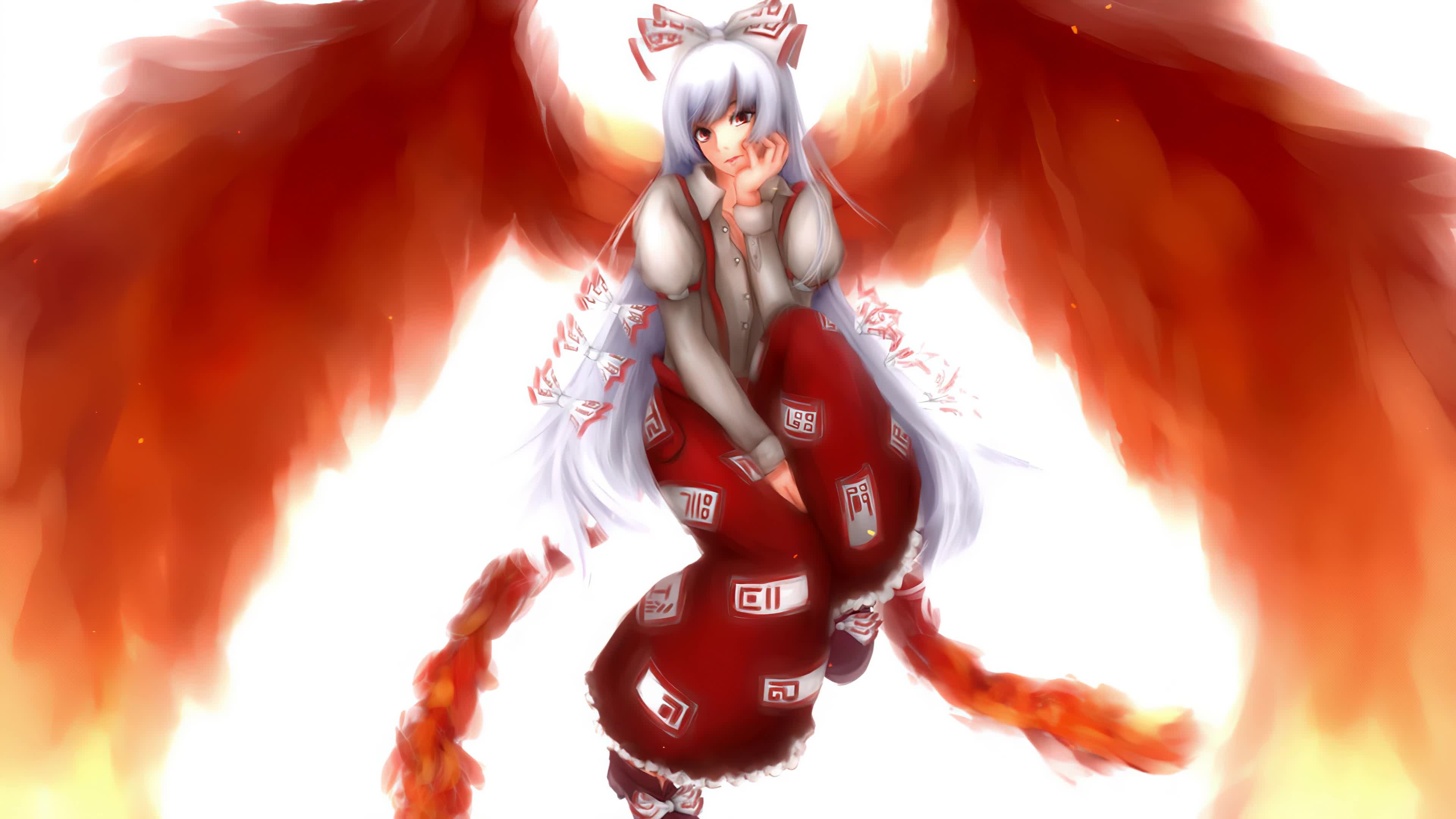 Fujiwara No Mokou Touhou Project Red Wings 4k Live Wallpaper