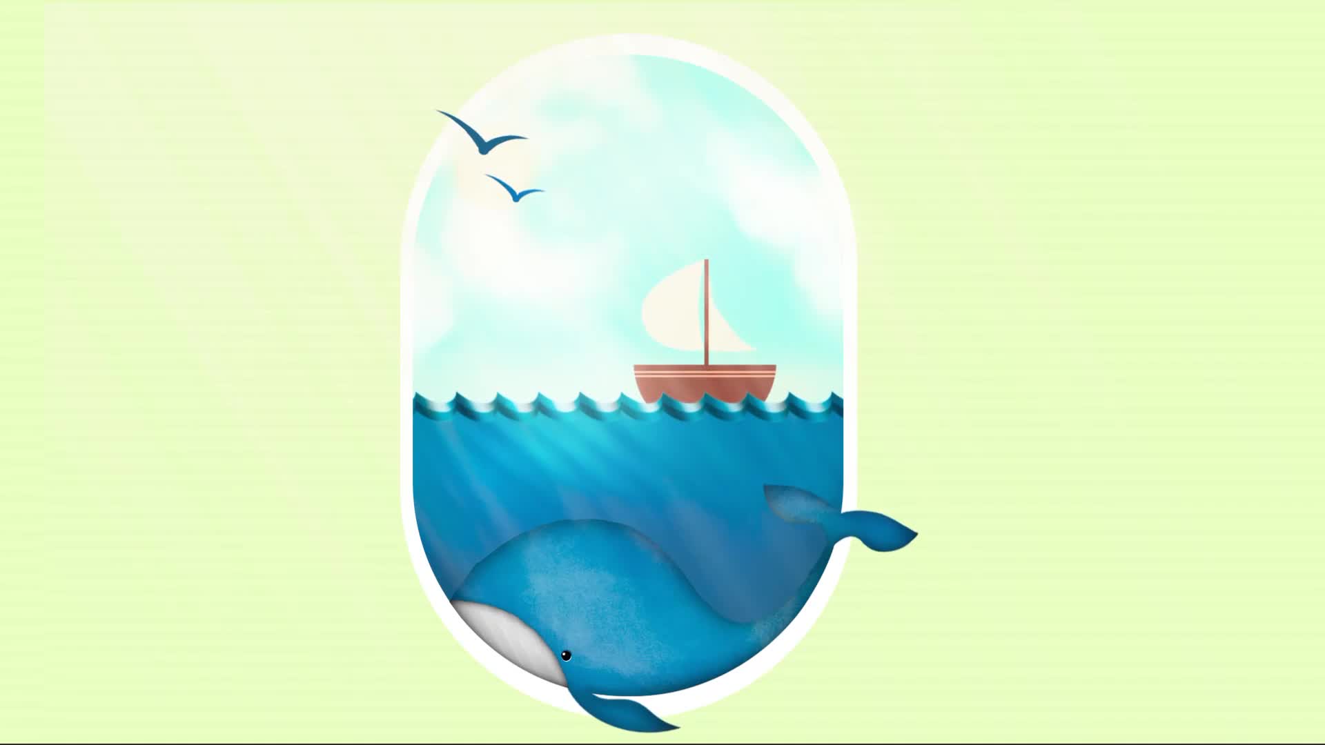Minimalist Whale Ocean Glass Boat Birds Clouds Live Wallpaper