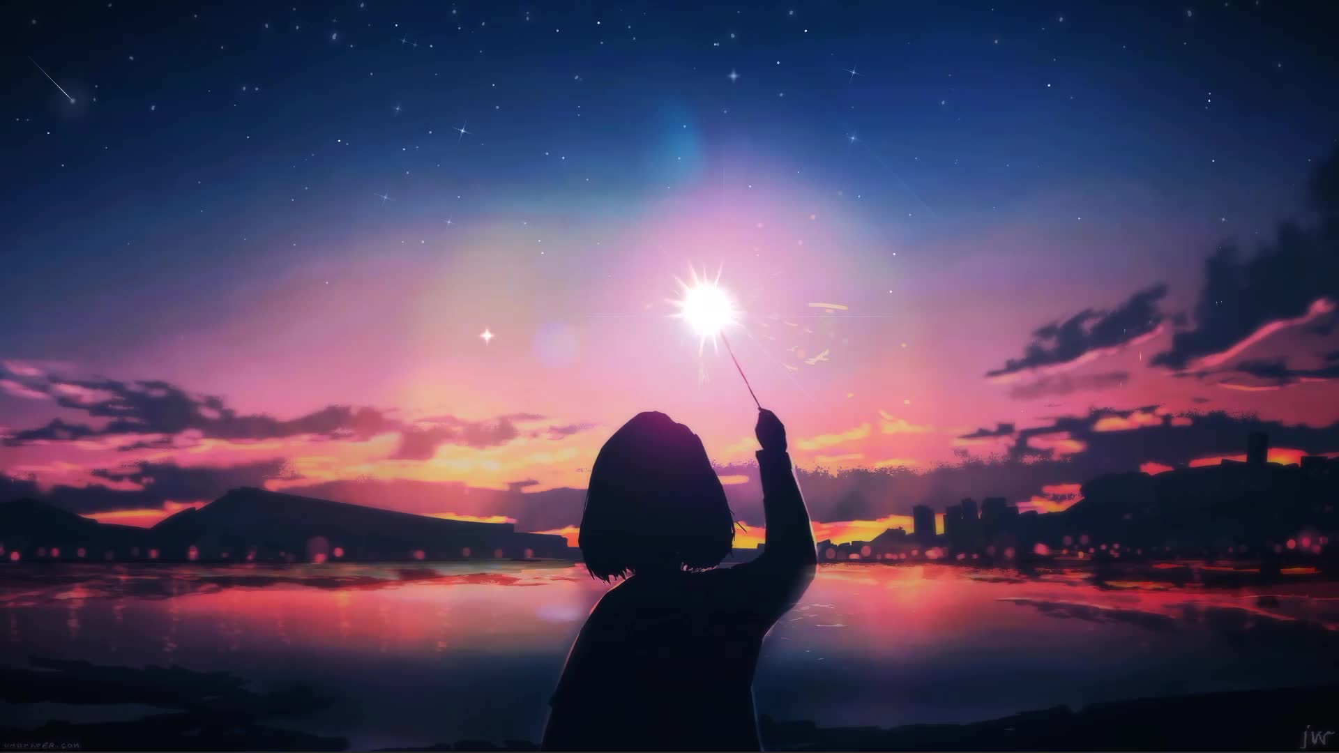 Girl Silhouette Sunset Live Animated Desktop