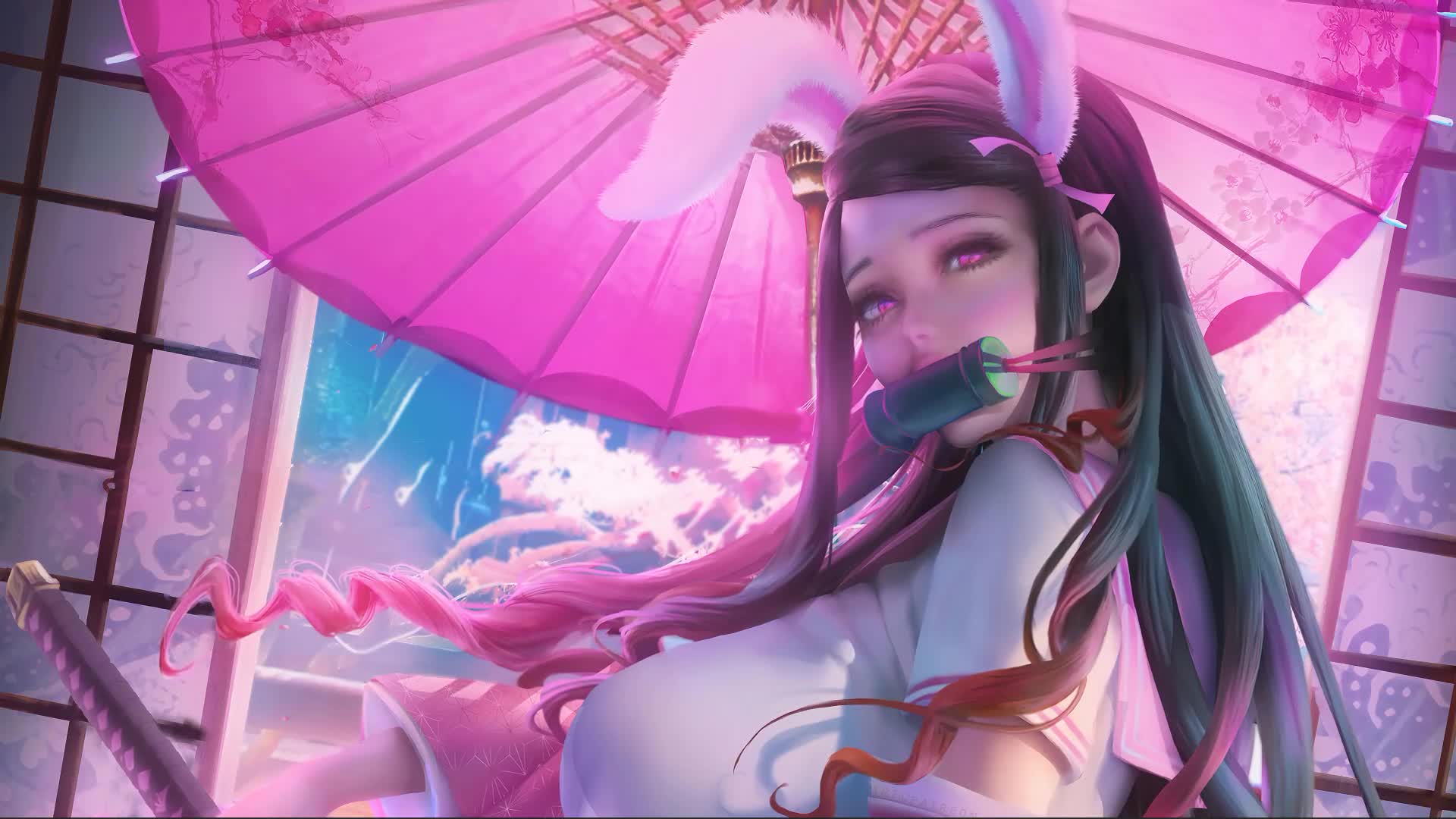 Nezuko Kamado From Demon Slayer Anime Bunny Live Desktop