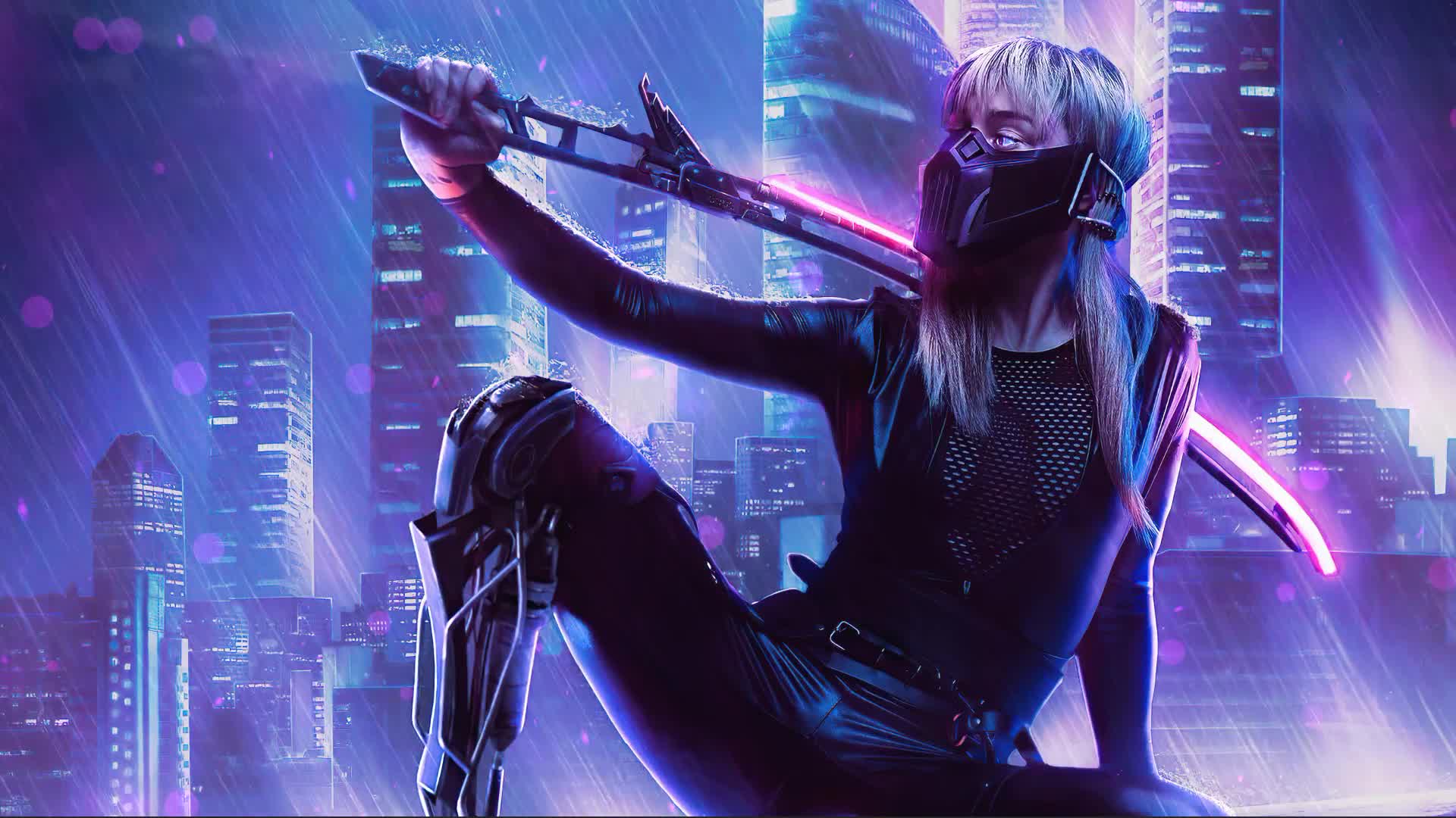Windows and macOS Cyberpunk Urban Samurai Girl Desktop Live Background
