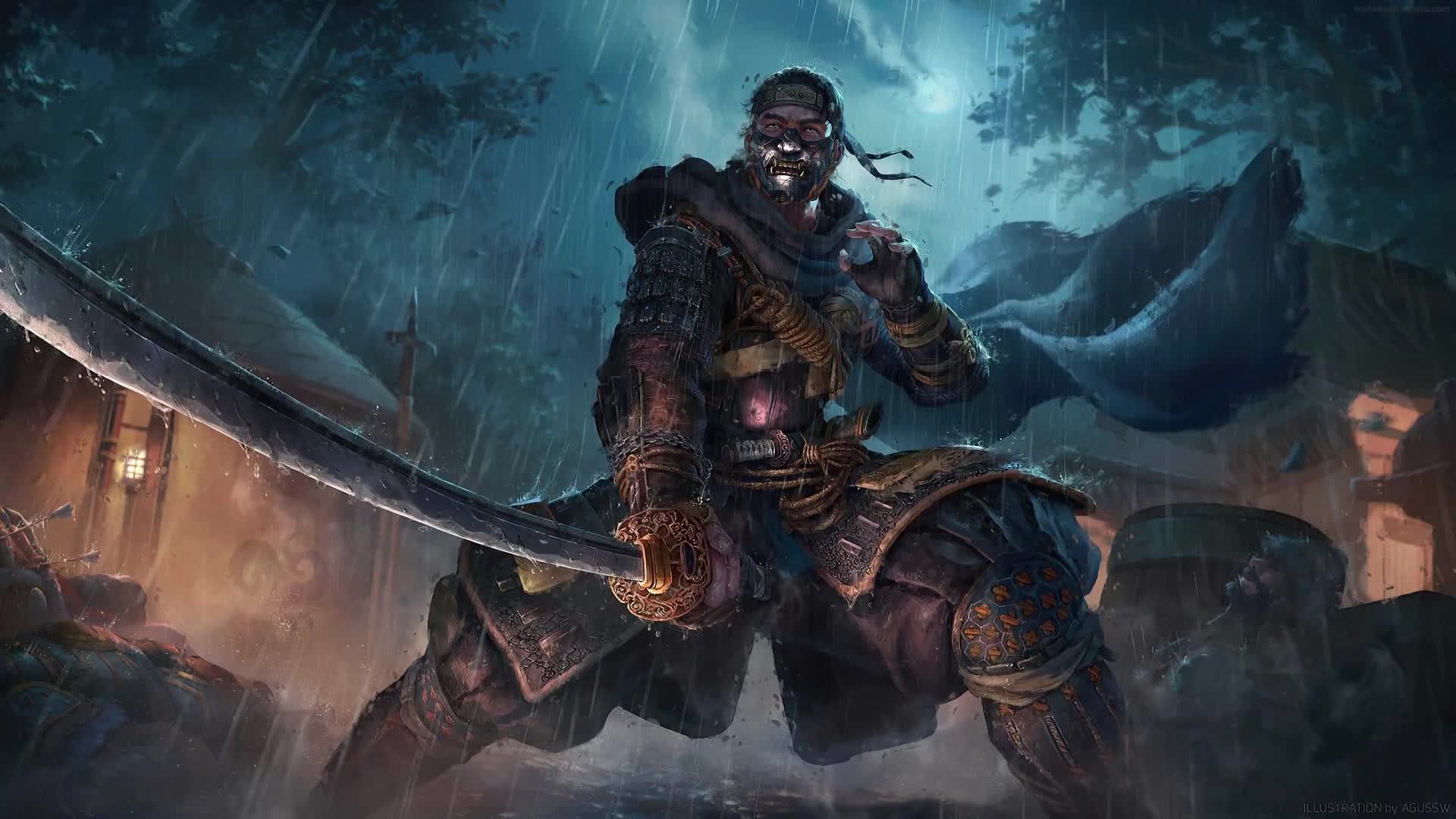 PC Animated Ghost of Tsushima Rain Live Wallpaper