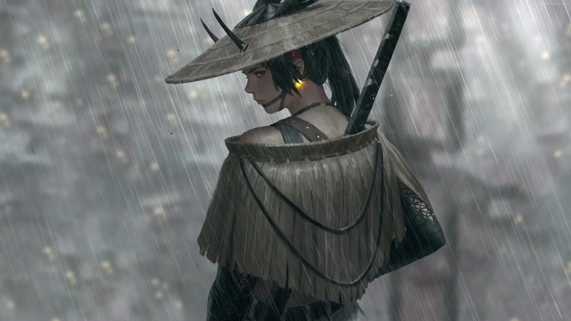 PC Animated Horned Samurai Girl Live Wallpaper