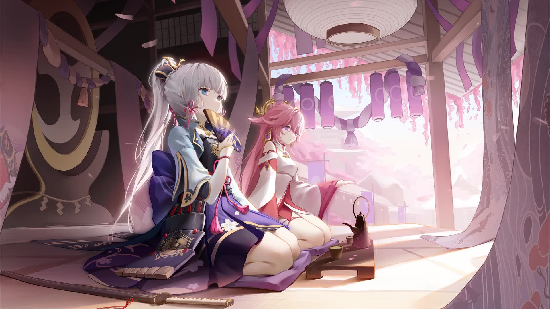 PC Animated Kamisato Ayaka and Yae Miko Live Wallpaper