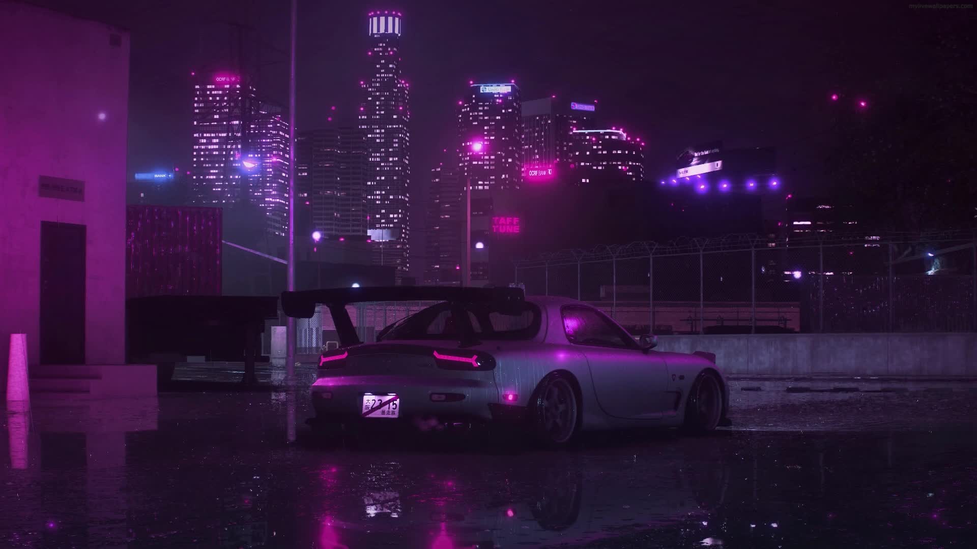 PC Animated Mazda RX 7 Rain Live Wallpaper