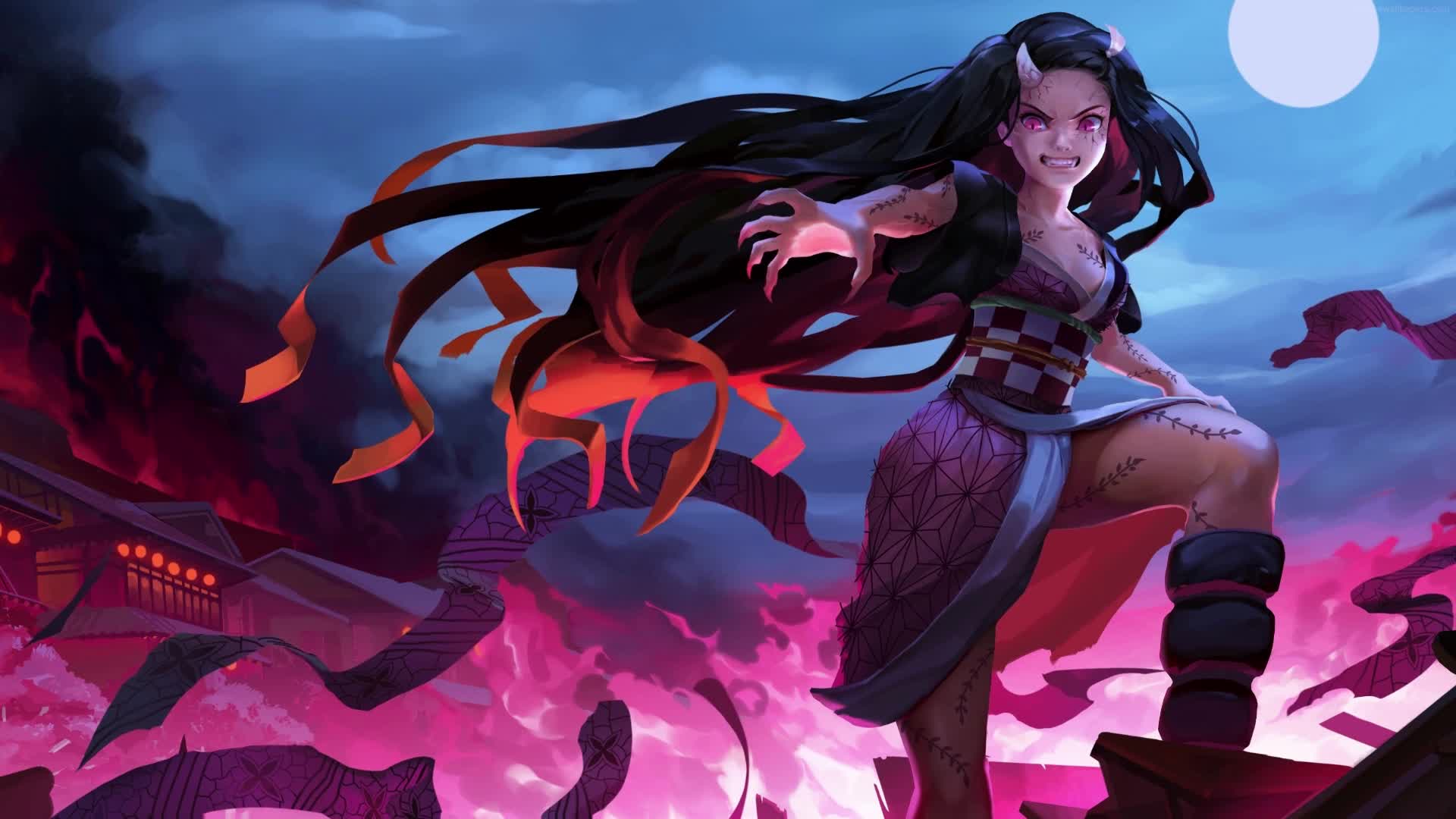 PC Animated Nezuko Angry Demon Live Wallpaper
