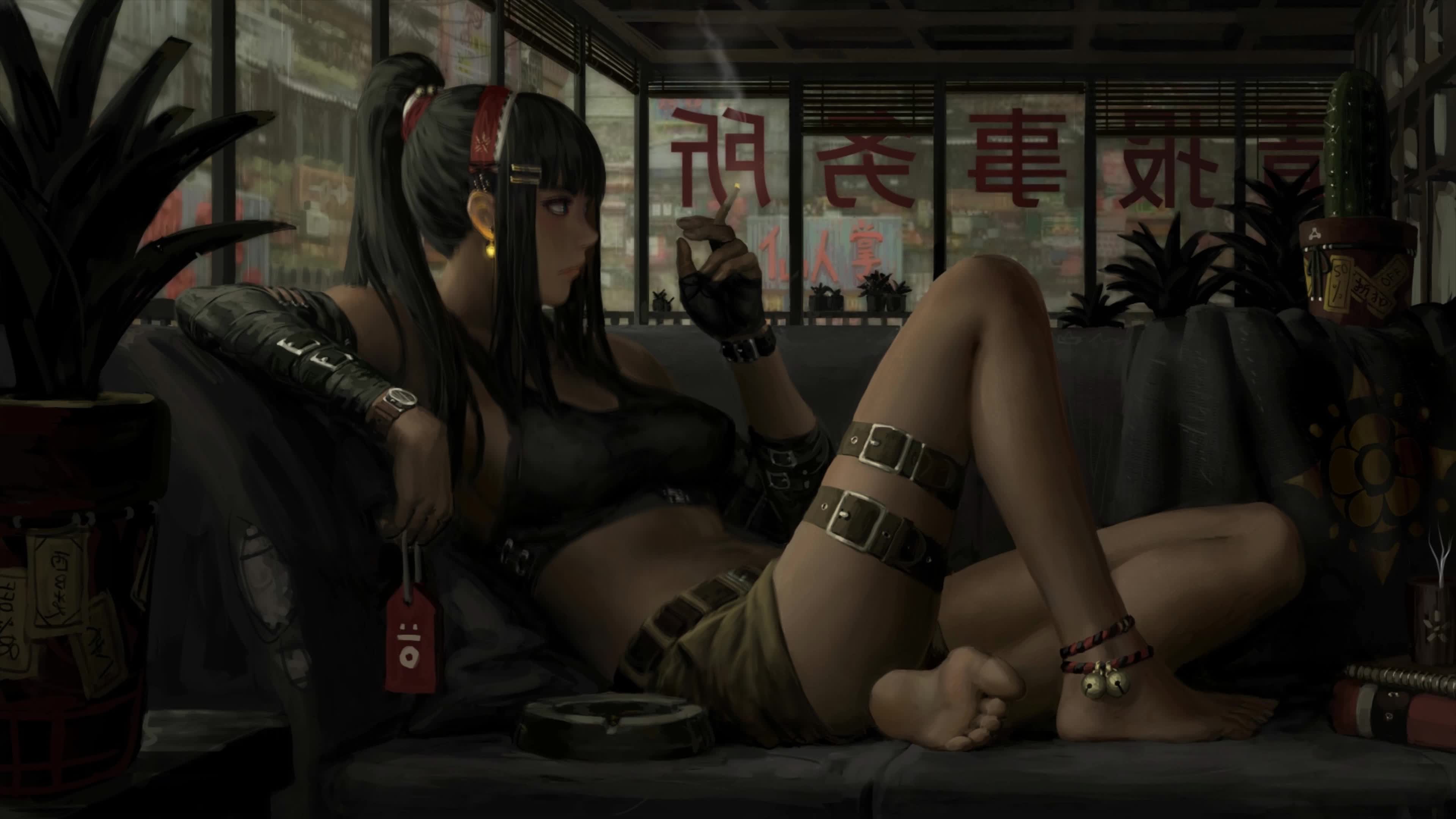 Fantasy Girl Smoking 4K Live Wallpaper