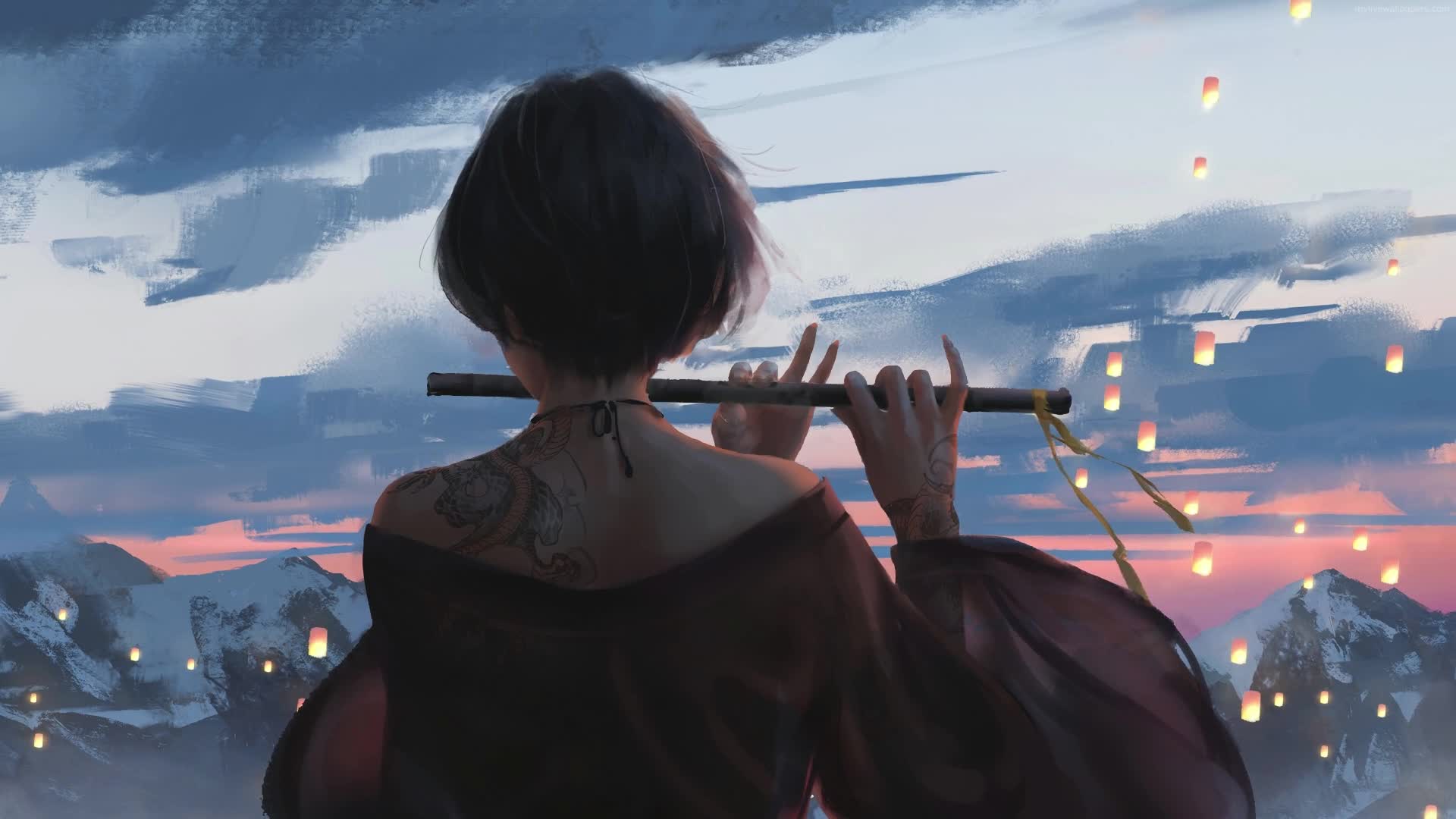 PC Flute Girl HD Live Wallpaper