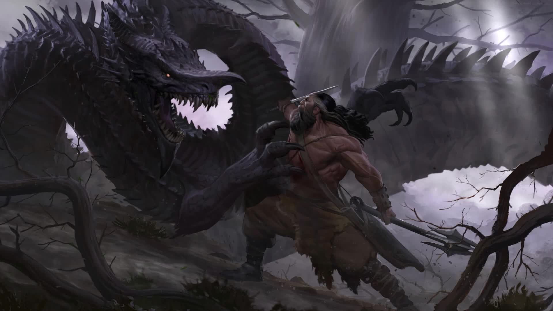 PC Serpent Creature Fight HD Live Wallpaper