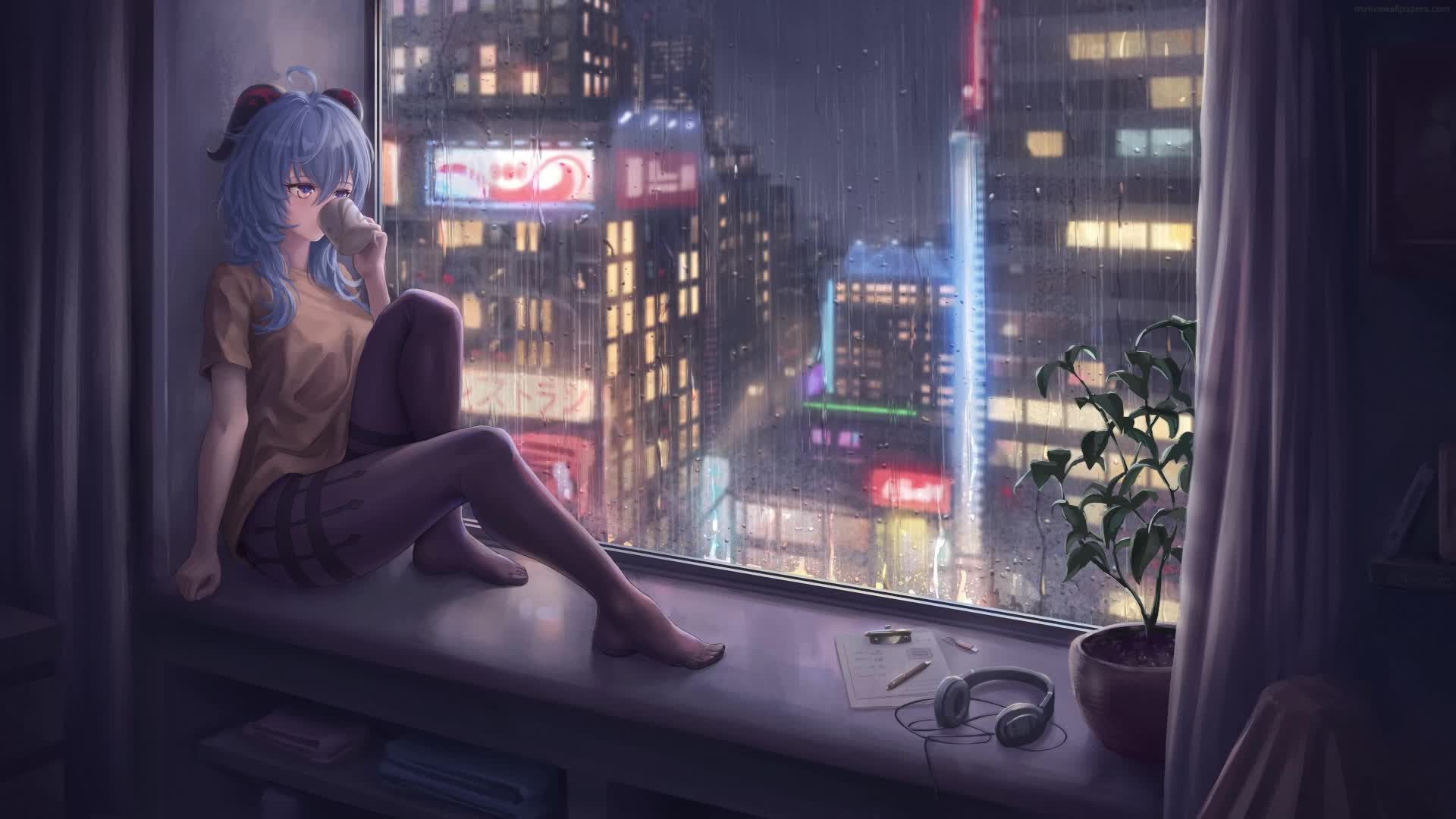 PC Ganyu Rainy Night HD Live Wallpaper