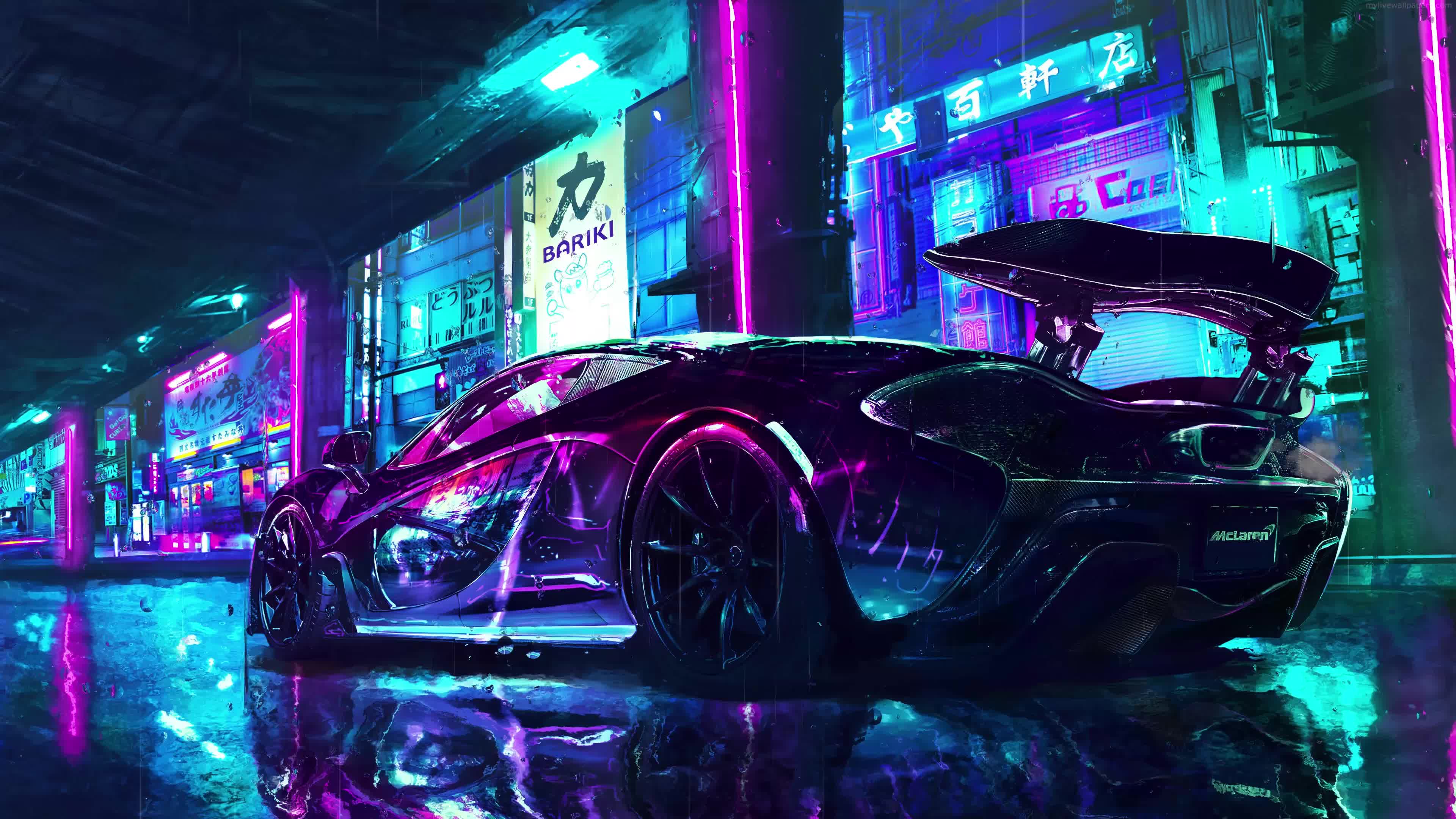 McLaren Raining Night 4K Car Live Wallpaper