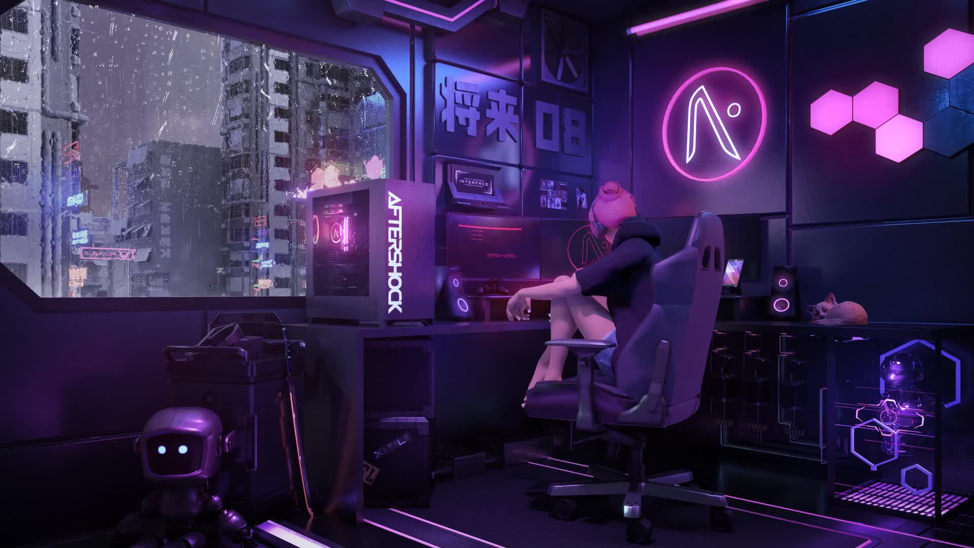 Girl Infuturistic Game Room HD Live Desktop