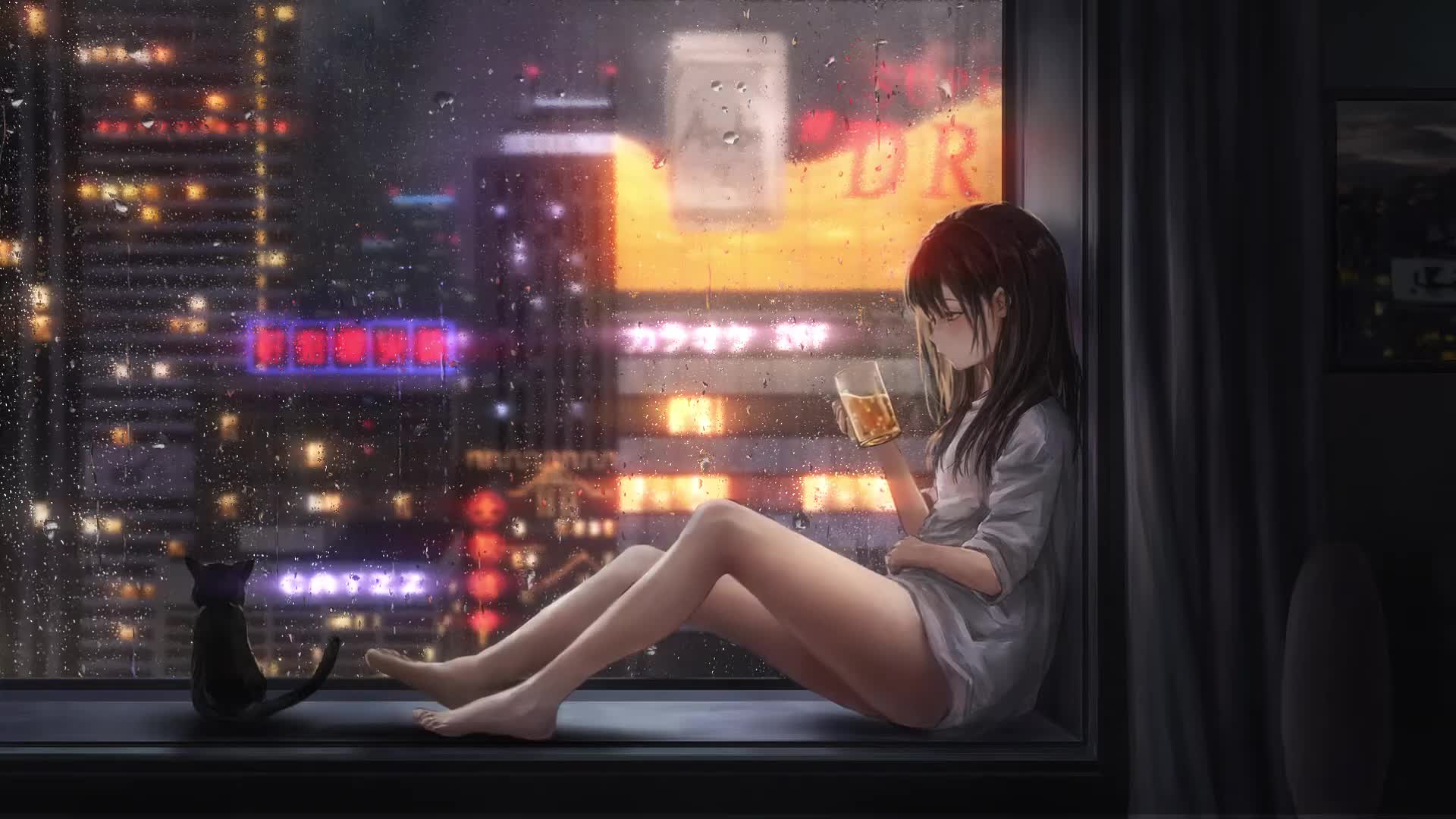 Anime Girl  Alone in night  Live Wallpaper
