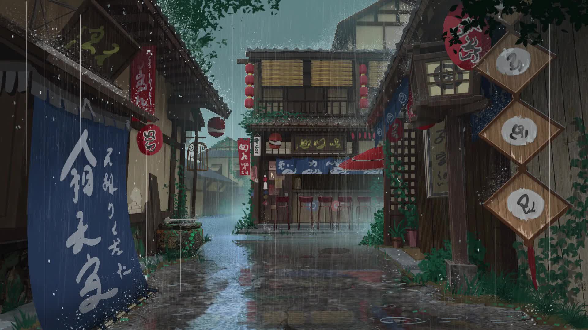 PC Anime Rain Loop wallpapers