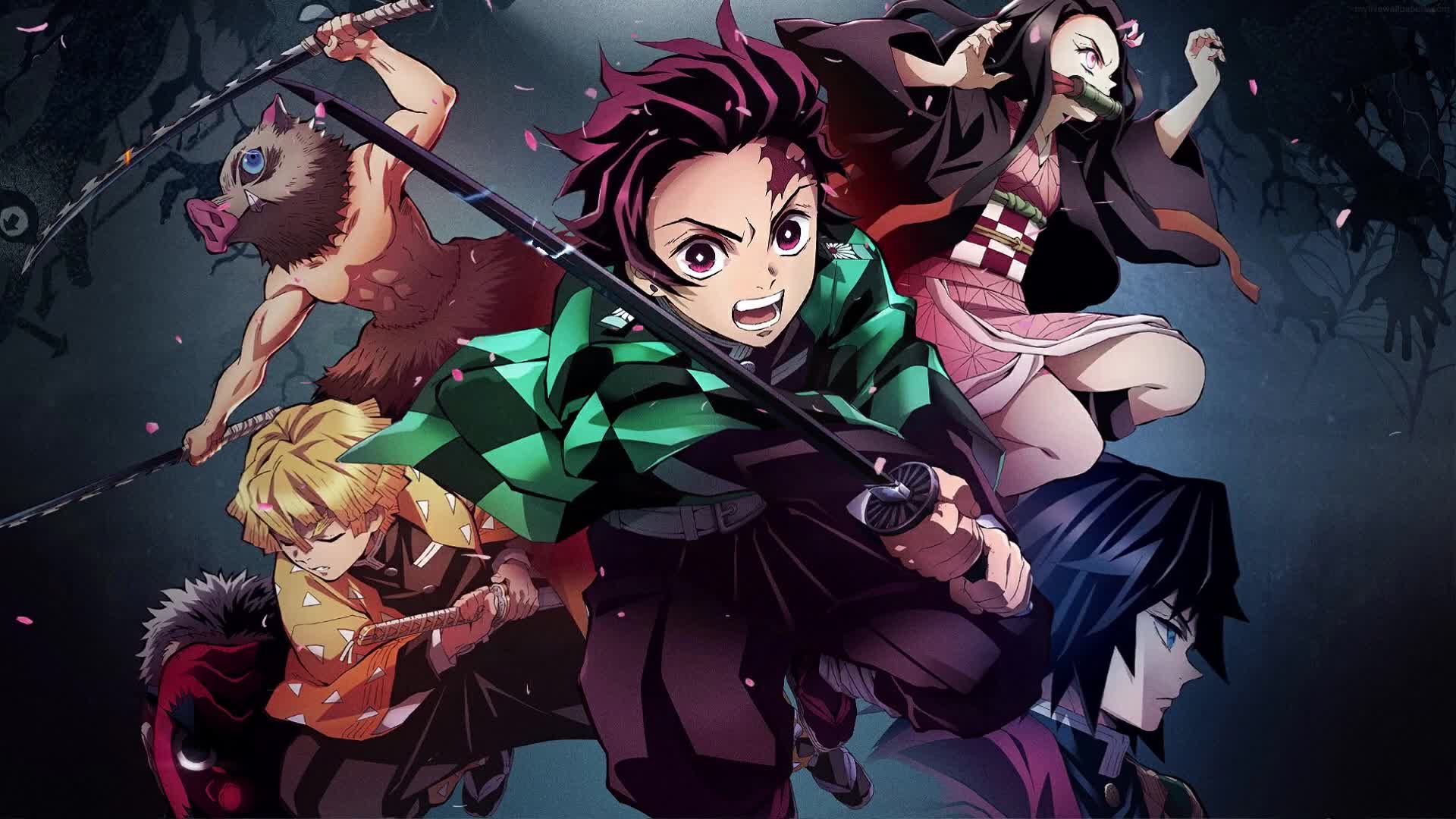 Cool Tanjiro Inosuke Zenitsu Nezuko Petals 4k Live Wallpaper Demon Slayer Anime Livewallpaper