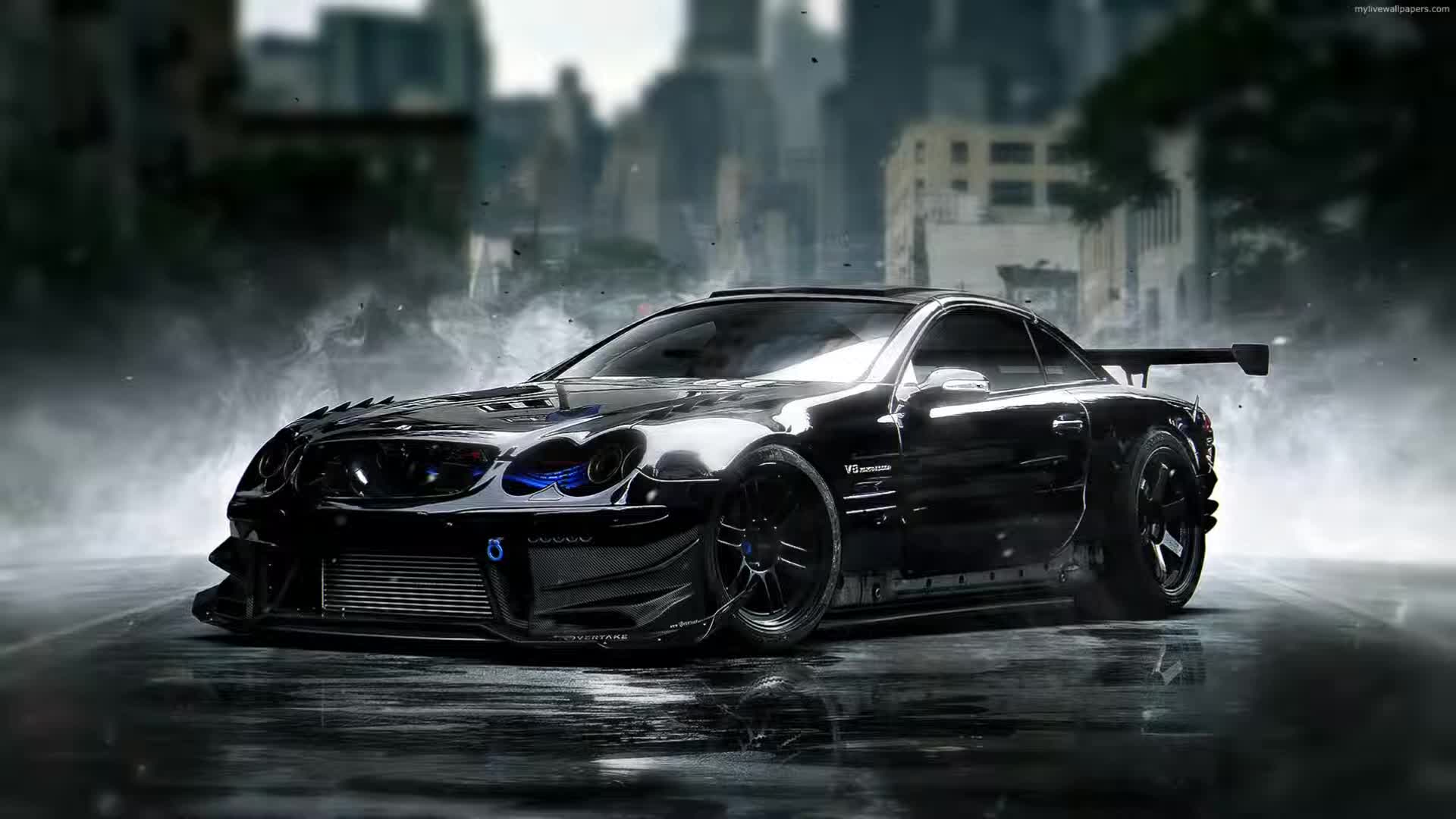 Fondo de Pantalla Animado Coche de Carreras Negro de Coches⭐️ en Movimiento