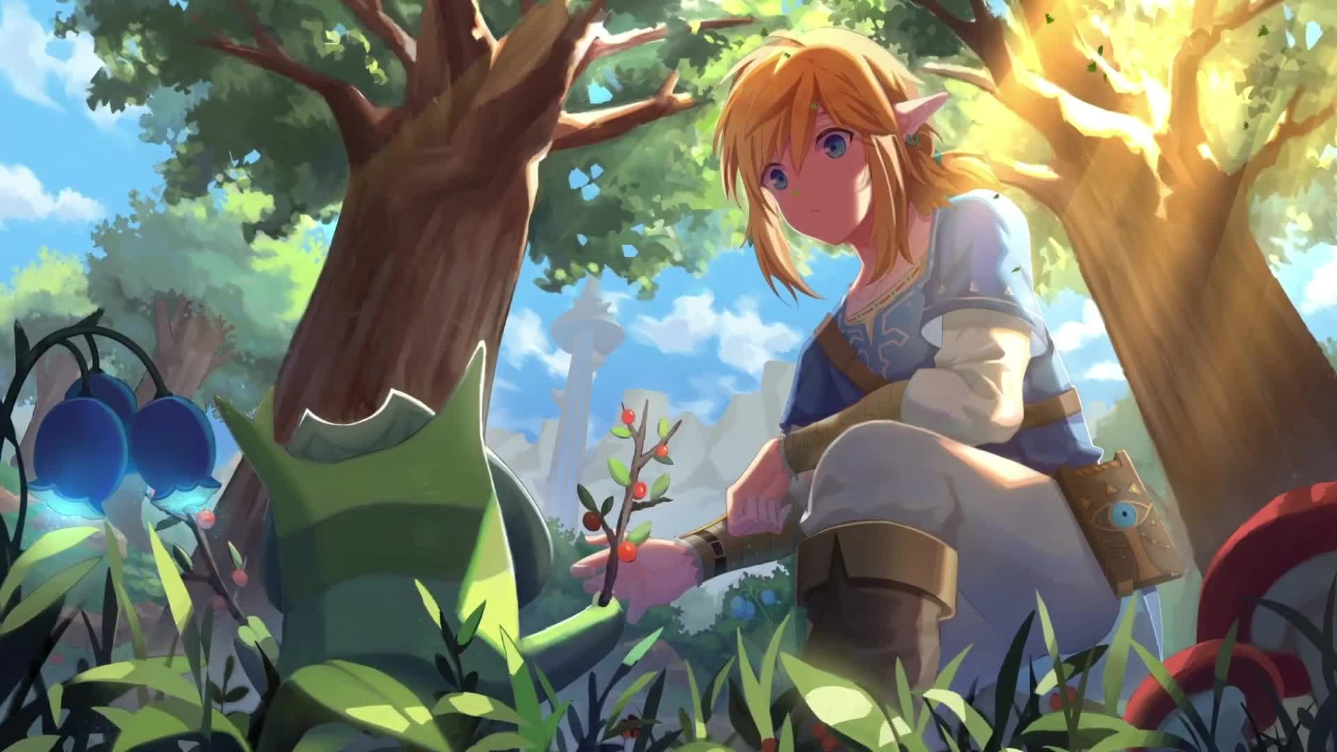 Fondo de Pantalla Animado Link y Korok de The Legend of Zelda ⚔️ en Movimiento