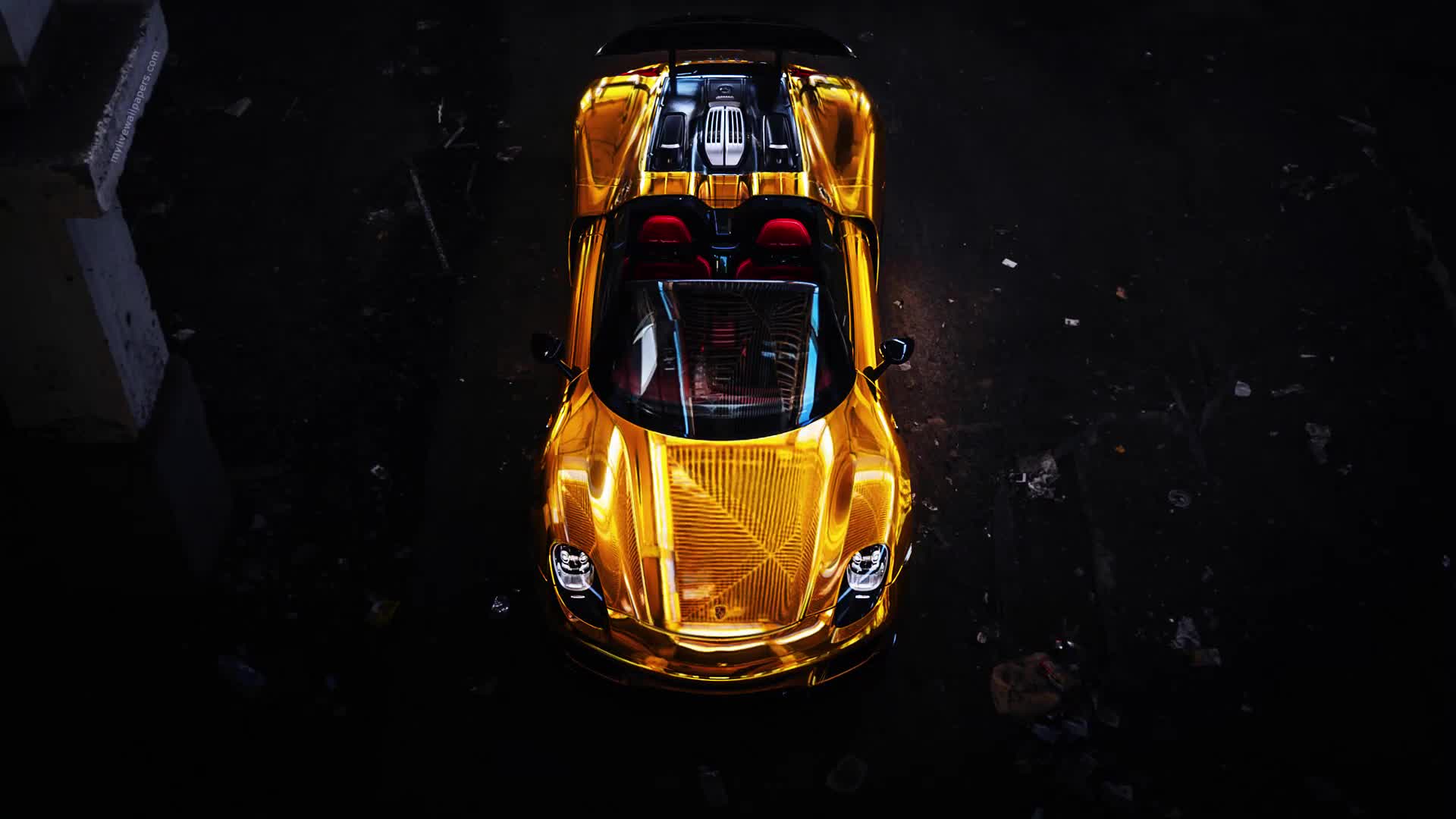 Fondo de Pantalla Animado Porsche Dorado de Coches⭐️ en Movimiento