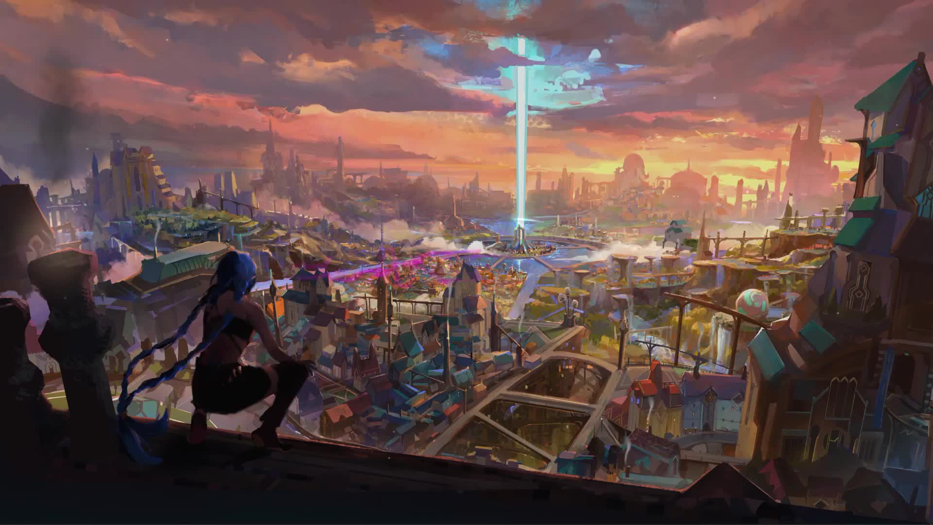 Fondo de Pantalla Animado Jinx observando Piltover de Arcane ☄️ en Movimiento
