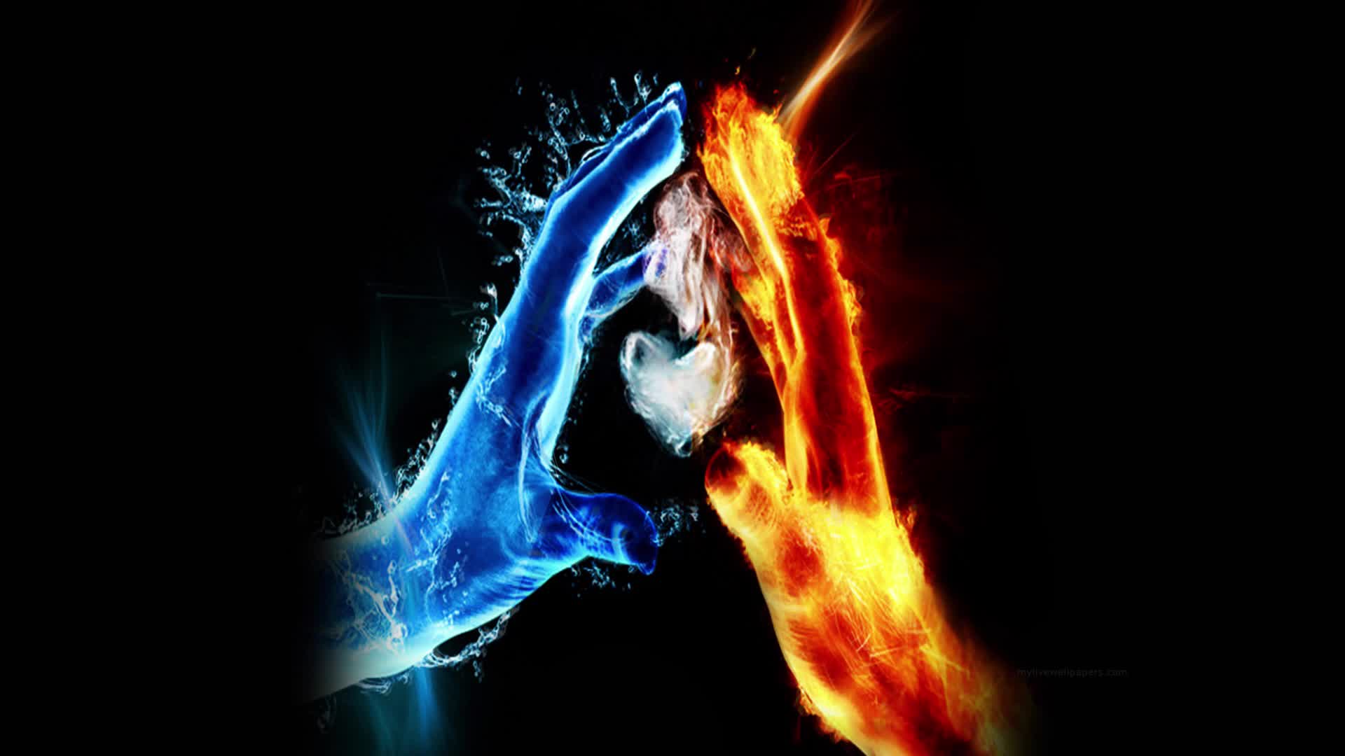 PC Fire Water Hands Live Wallpaper