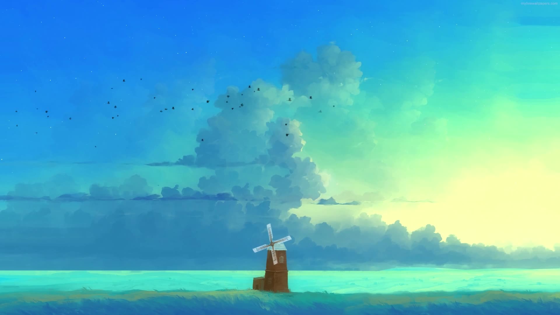 PC Windmill Blue Skies Live Wallpaper Free