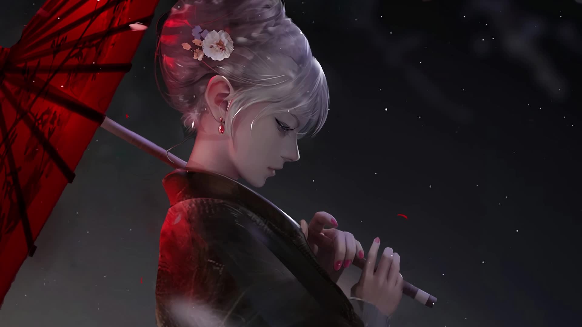 PC Lady with Red Umbrella Live Wallpaper Free