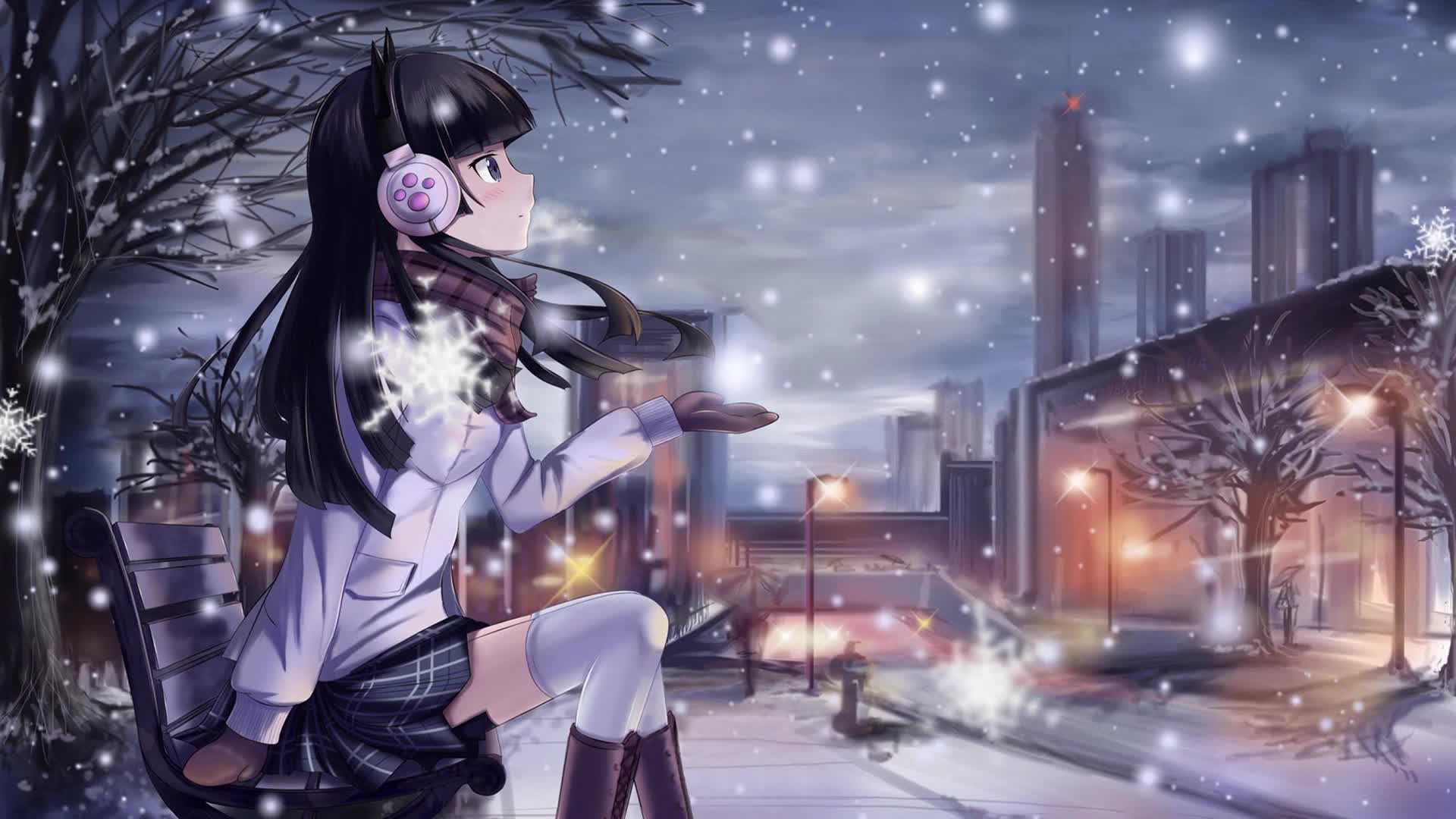 PC Anime Girl Snow Flakes Live Wallpaper Free