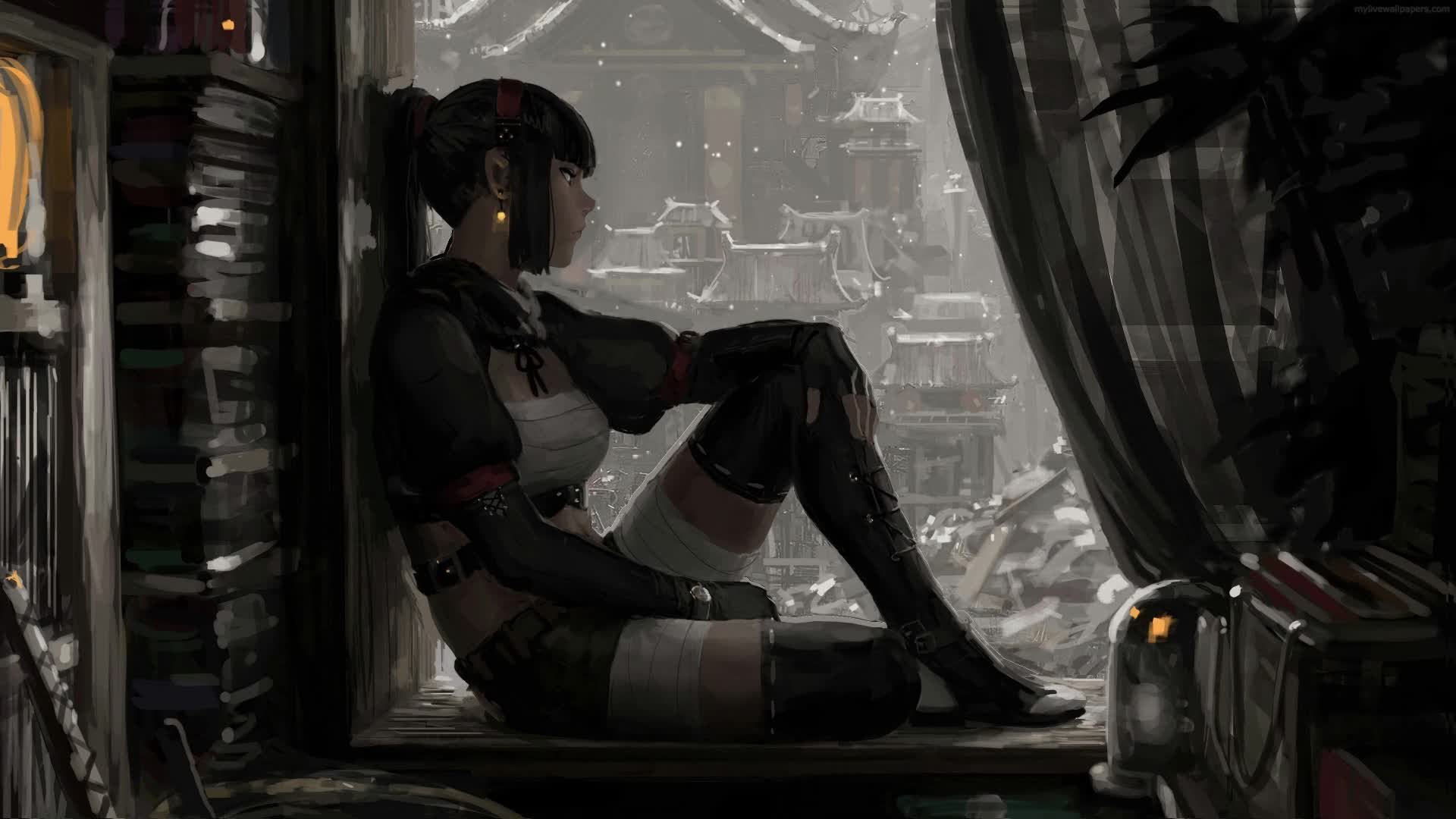 PC Girl Warrior Resting Live Wallpaper Free
