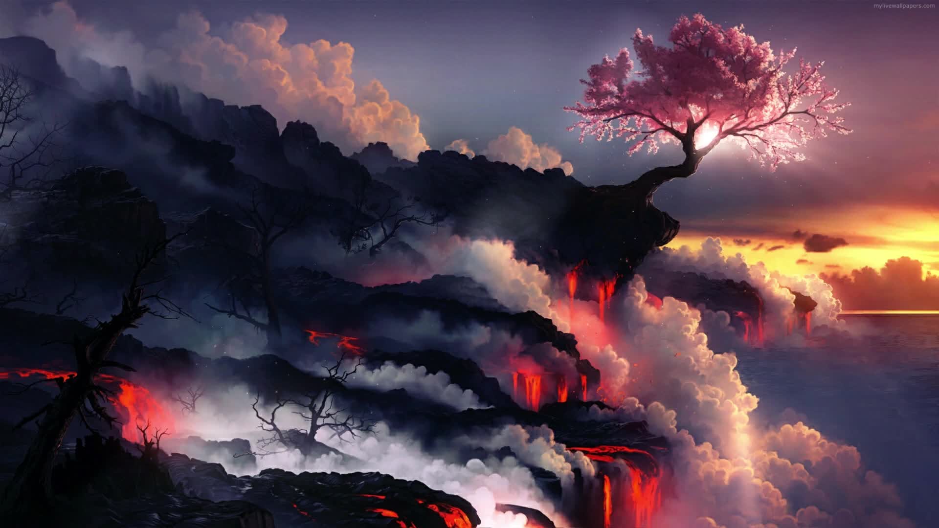 PC Sakura and Smoke Live Wallpaper Free